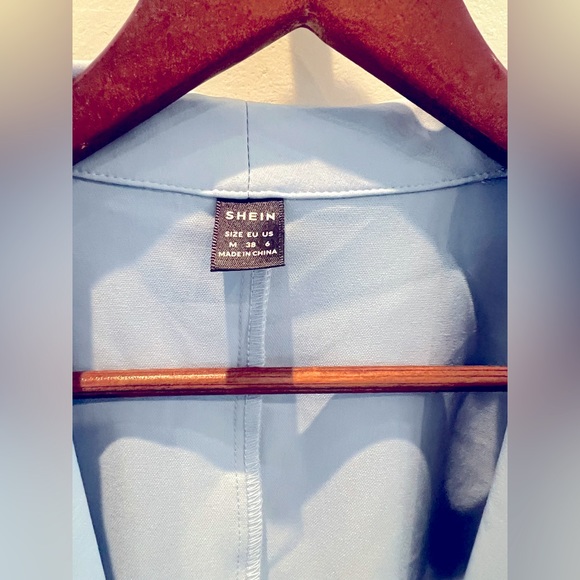 NWOT SHEIN BIZwear Shawl Collar Gathered Sleeve Flap Detail Blazer Workwear Blue - Picture 4 of 4